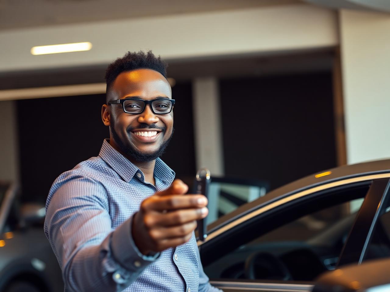 Customer receiving car keys
